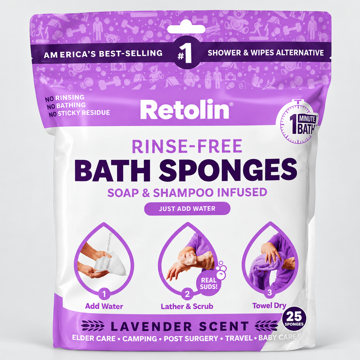 Retolin™ Rinse-Free Bath Sponges