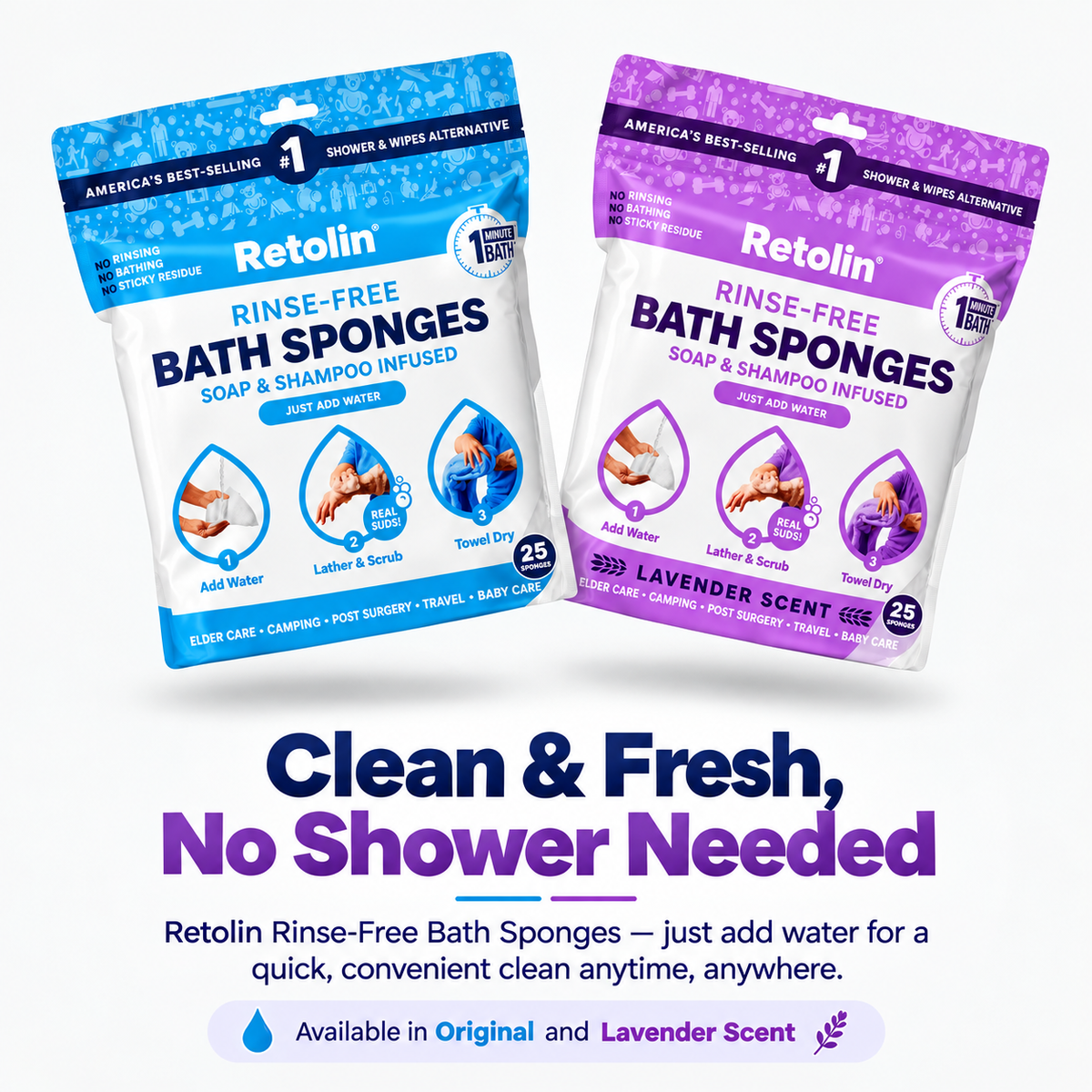 Retolin™ Rinse-Free Bath Sponges