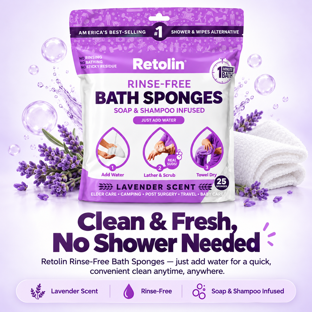 Retolin™ Rinse-Free Bath Sponges